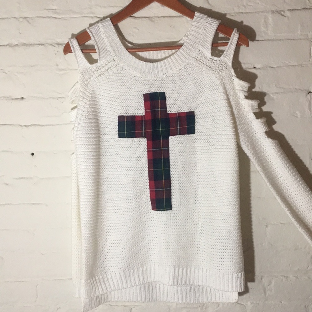Plaid Cross Cream Sweater